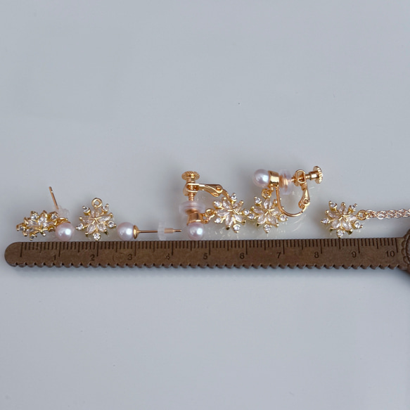 【2way】淡水パール  ジルコニア 輝く 雪の結晶 ネックレス ピアス イヤリング セット クリスマス ギフト 誕生日 15枚目の画像