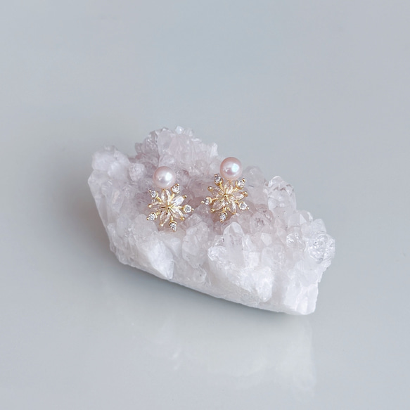 【2way】淡水パール  ジルコニア 輝く 雪の結晶 ネックレス ピアス イヤリング セット クリスマス ギフト 誕生日 11枚目の画像
