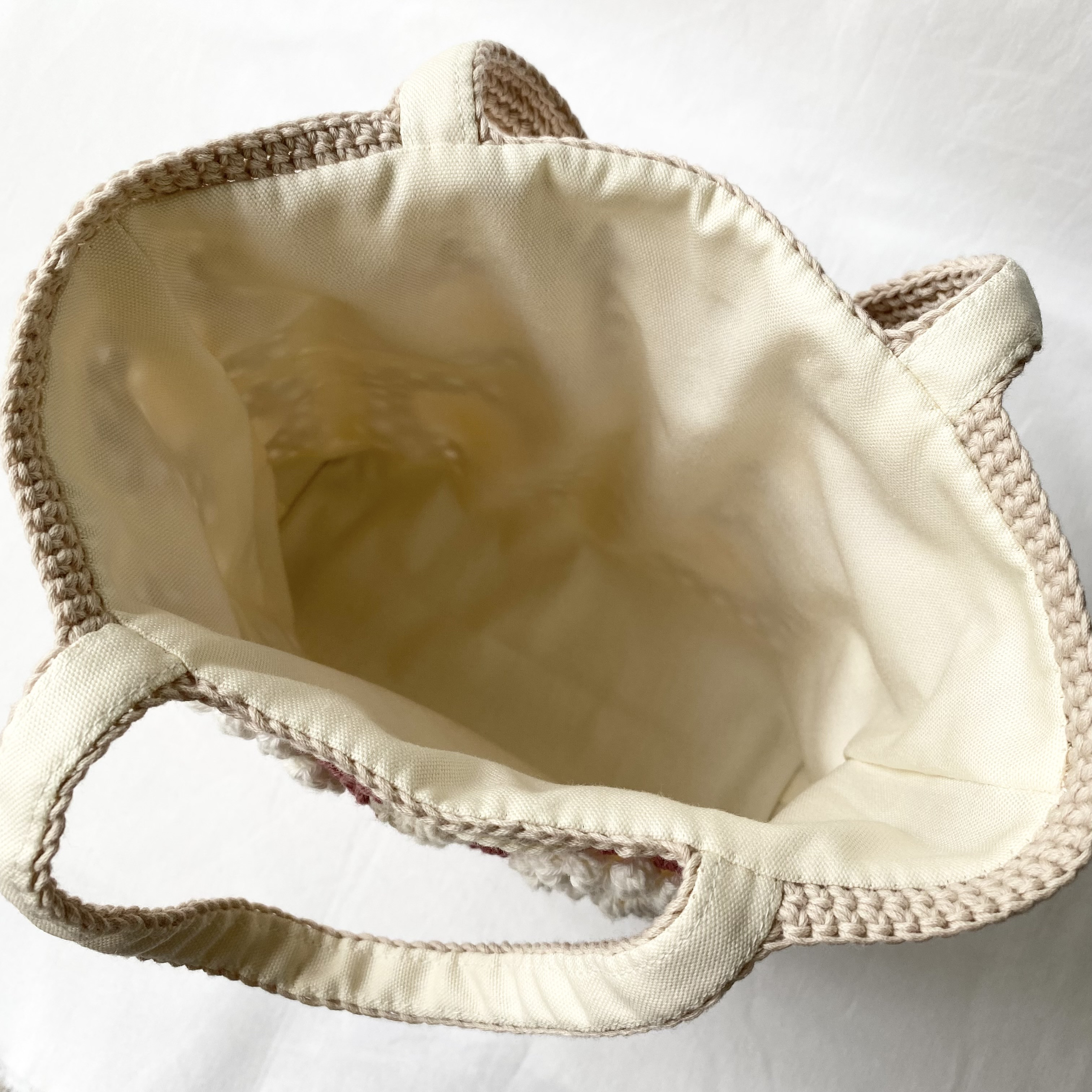 お花モチーフのトートバッグ｜綿100% ｜内布付き｜編み物｜普段使い・お出かけ