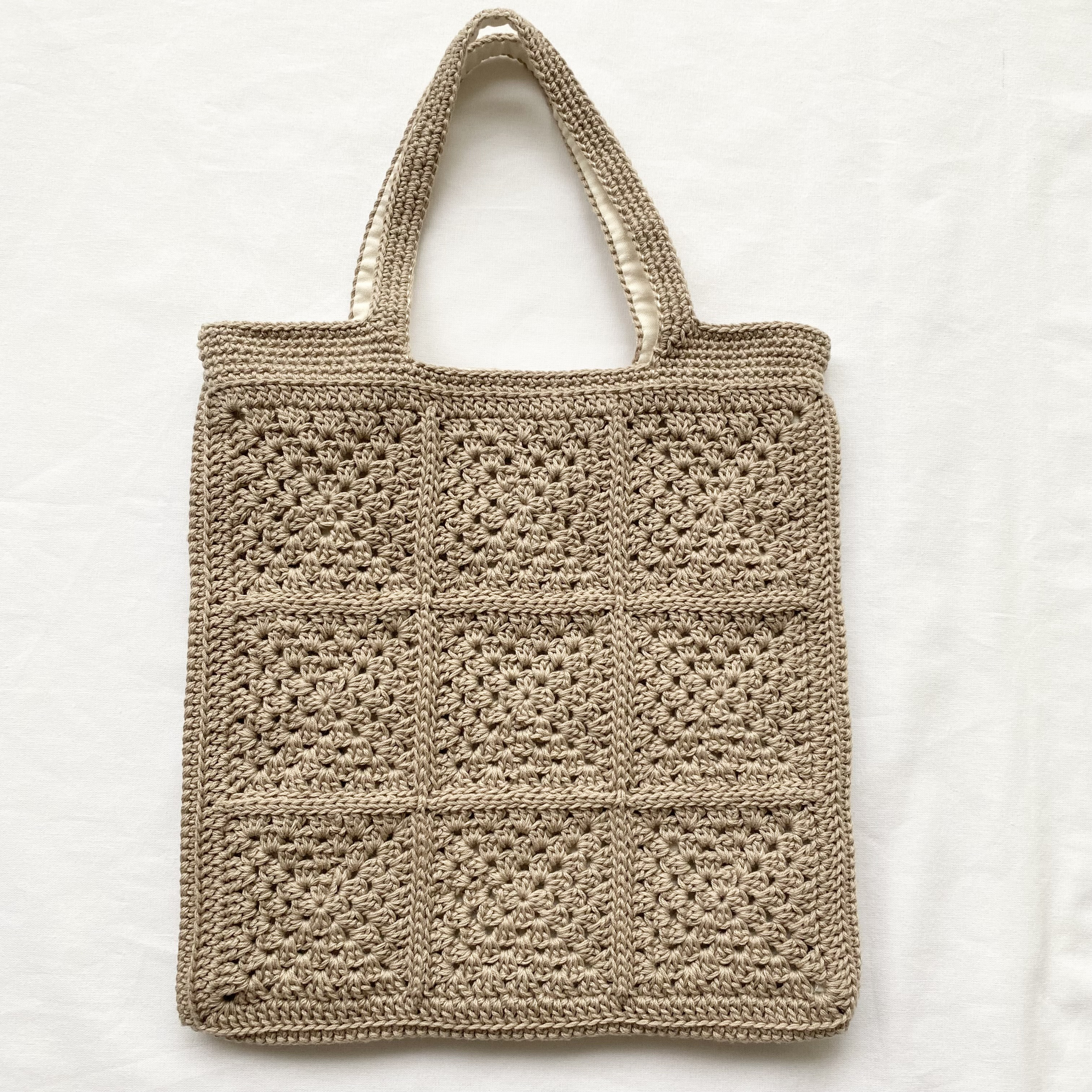 お花モチーフのトートバッグ｜綿100% ｜内布付き｜編み物｜普段使い・お出かけ