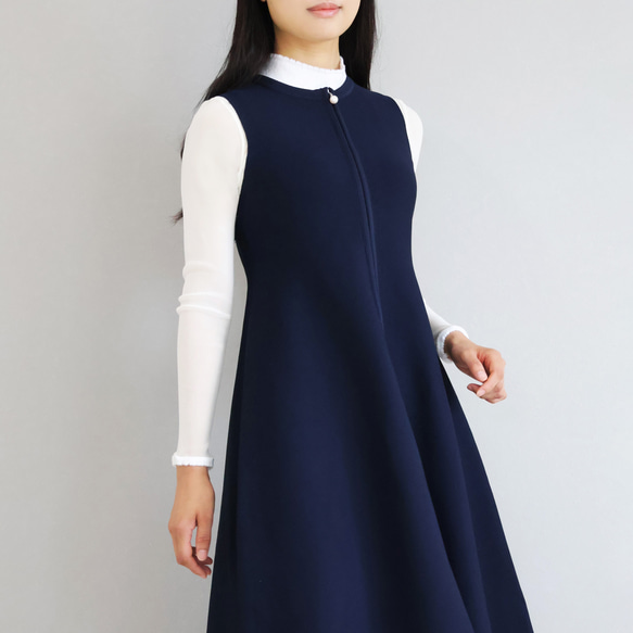 【人気のニットジレワンピ！】ホールガーメント オープンファスナー ジレワンピース【ブラック】 7枚目の画像