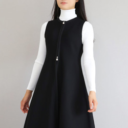【人気のニットジレワンピ！】ホールガーメント オープンファスナー ジレワンピース【ブラック】 3枚目の画像