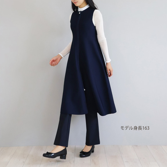 【人気のニットジレワンピ！】ホールガーメント オープンファスナー ジレワンピース【ブラック】 6枚目の画像