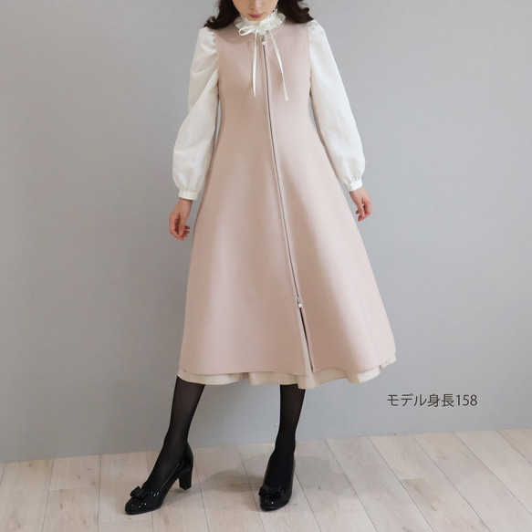 【人気のニットジレワンピ！】ホールガーメント オープンファスナー ジレワンピース【ブラック】 4枚目の画像