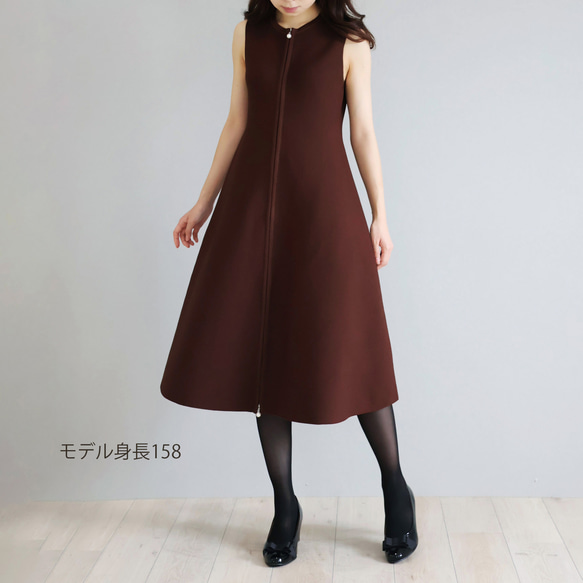 【人気のニットジレワンピ！】ホールガーメント オープンファスナー ジレワンピース【ブラック】 8枚目の画像