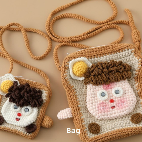 現品　手作りハンドメイドかぎ針編み人形ショルダーバッグ 手作り 毛糸 かぎ針編み ニート斜めがけバッグ ショルダーバッグ 手機