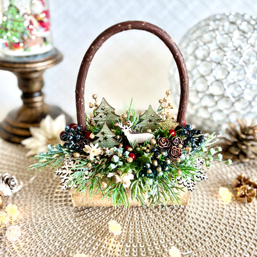 森の切り株ミニクリスマスアレンジメント （アーティフィシャル