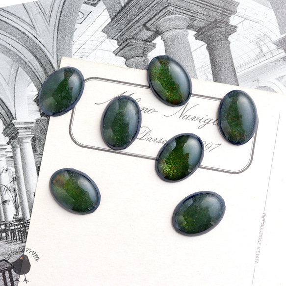 カボション・ヴィンテージ七宝焼 オーバル 13ｘ18mm ダークグリーン【2個】CB21-21 1枚目の画像