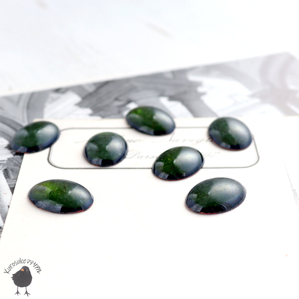 カボション・ヴィンテージ七宝焼 オーバル 13ｘ18mm ダークグリーン【2個】CB21-21 2枚目の画像