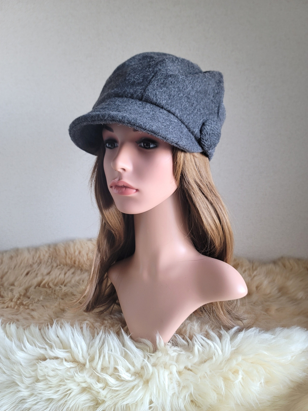 コンパクトタイプ★グレーウール★約60㎝★ツイストキャスケット