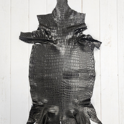 ワニ革 クロコ ナッパ仕上げ  黒 No.C008730 2枚目の画像