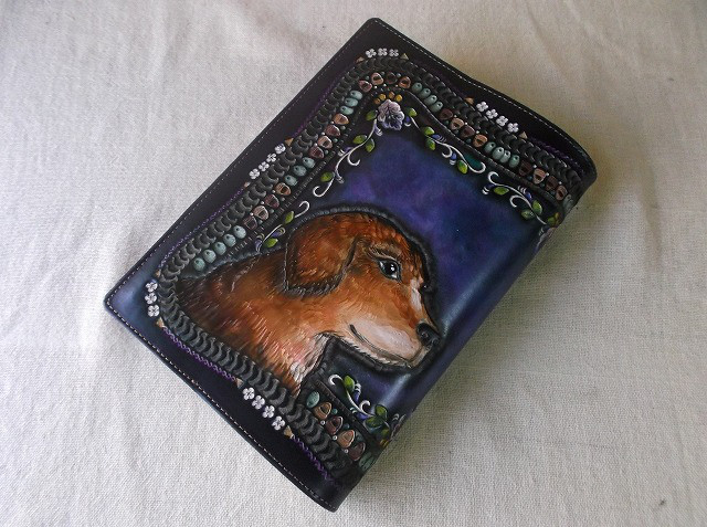 レザー単行本カバー 刻印＆拭き染め