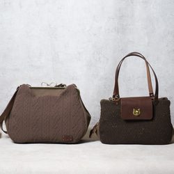 ブラウンフラワー・猫がま口 ボストンバッグ（ネコ 肉球） 18枚目の画像