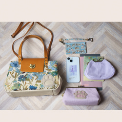 ブラウンフラワー・猫がま口 ボストンバッグ（ネコ 肉球） 14枚目の画像