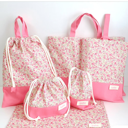 入園入学セット｜サイズオーダー可｜ピンクいちご柄レッスンバッグ3点