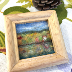 羊毛フェルト 羊毛絵画『秋桜揺れる秋の夕暮れ』ハンドメイド ウール