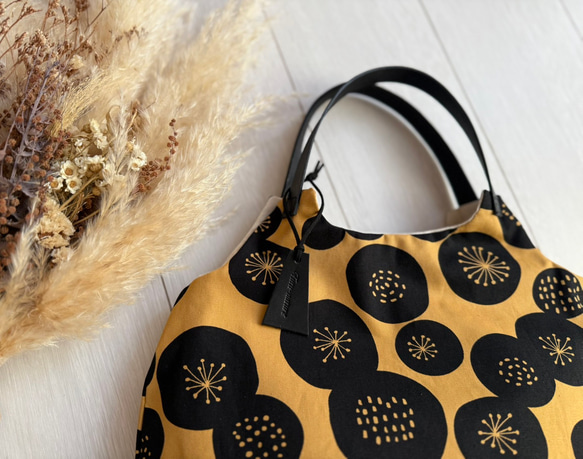 ★ 秋の感謝SALE★ラスト1点！秋色北欧柄くったりバック★軽い　コットンリネン　 3枚目の画像