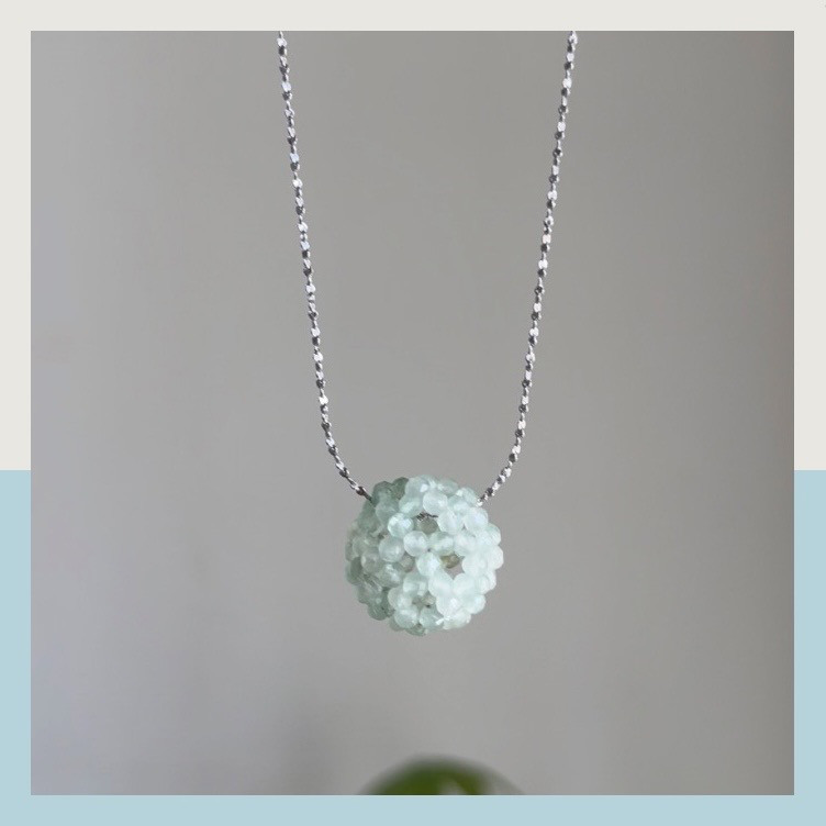 *天然石*アベンチュリン　3mm球　32面カット　フラーレンネックレス　優しいグリーンがリラックス効果♪　癒しの石