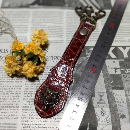 本ワニ革】Wolf キーループ ベルトループ キーホルダー 狼のコンチョ