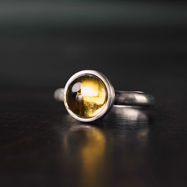 〇• Ring •〇 黄水晶（天然シトリン） 925 スターリングシルバー マットシルバーリング
