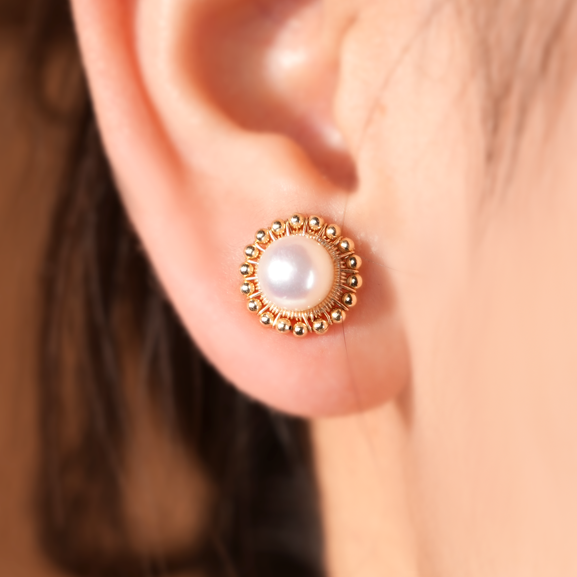 リー ヘップバーン風  パールピアス 14K 高品質華奢 プレゼント