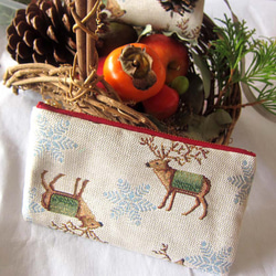 再販2025クリスマス　オランダ生地（MS）トナカイのポーチ　小銭入れ　鍵入れ　コスメ入れ 2枚目の画像