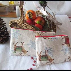 再販2025クリスマス　オランダ生地（MS）トナカイのポーチ　小銭入れ　鍵入れ　コスメ入れ 8枚目の画像