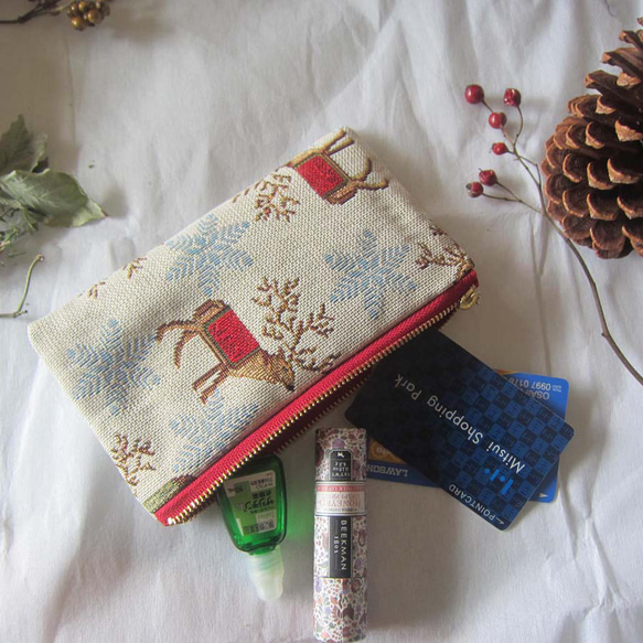 再販2025クリスマス　オランダ生地（MS）トナカイのポーチ　小銭入れ　鍵入れ　コスメ入れ 5枚目の画像