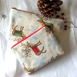 再販2025クリスマス　オランダ生地（MS）トナカイのポーチ　小銭入れ　鍵入れ　コスメ入れ 7枚目の画像