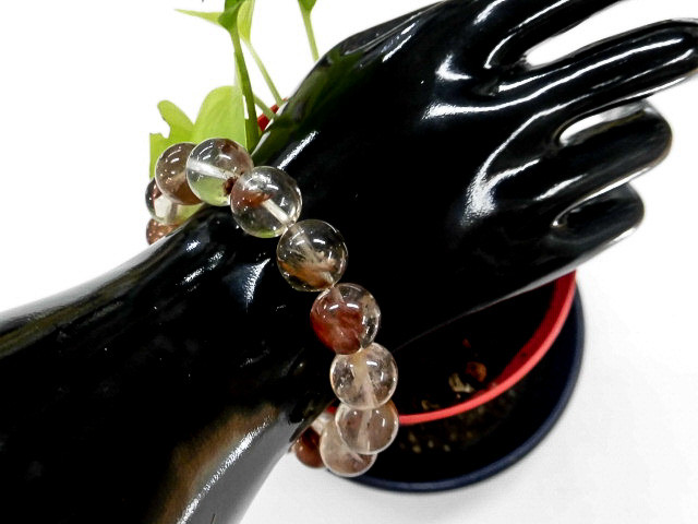 天然石 ラビットヘアールチルクォーツ12.5～12.9mm玉ブレスレット 内周18.4cm 　　250720560