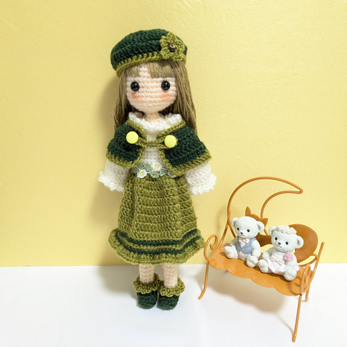 ✿＜受注制作＞グリーンケープの女の子 着せ替えあみぐるみ あみぐるみ