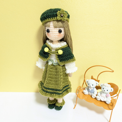 ✿＜受注制作＞グリーンケープの女の子 着せ替えあみぐるみ あみぐるみ
