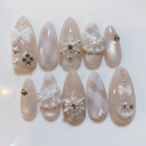 サイズオーダー ネイルチップ クリスマス マグ チェック フリル 大人