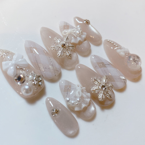 サイズオーダー ネイルチップ クリスマス マグ チェック フリル 大人