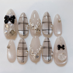 サイズオーダー 千鳥柄ネイル マグネットフレンチ フレンチネイル