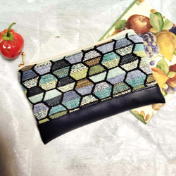 高級英国生地　ハチの巣柄　ブルー　コスメ入れ　カード入れ　薬入れ　カード入れ 1枚目の画像