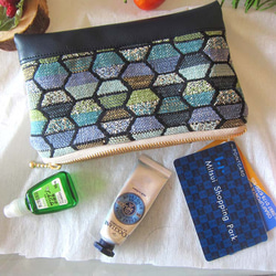 高級英国生地　ハチの巣柄　ブルー　コスメ入れ　カード入れ　薬入れ　カード入れ 4枚目の画像