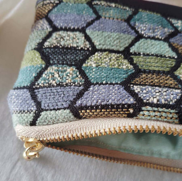 高級英国生地　ハチの巣柄　ブルー　コスメ入れ　カード入れ　薬入れ　カード入れ 2枚目の画像