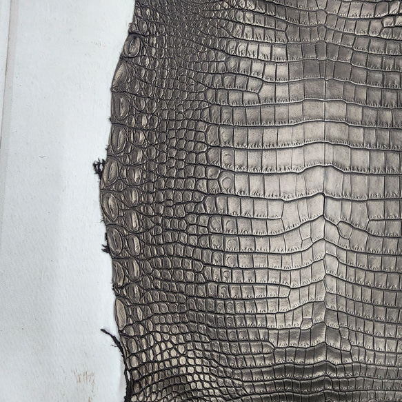 ワニ革 クロコ 半艶マット  黒　No.C009019 11枚目の画像