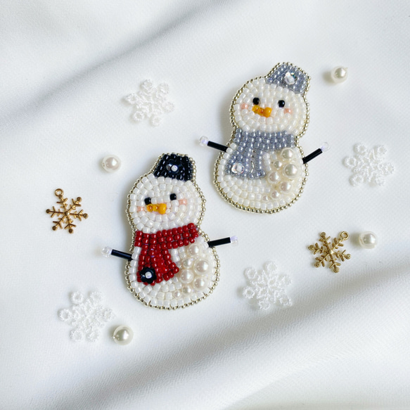 雪だるま刺繍ブローチ⭐︎冬ホリデーアクセサリー⭐︎受注制作品 12枚目の画像