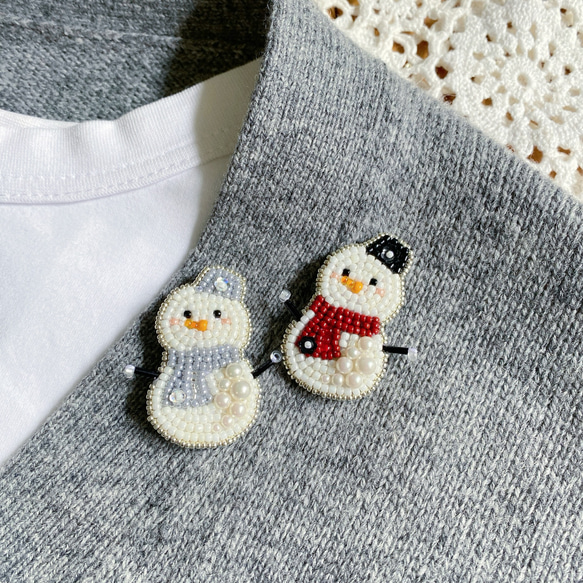 雪だるま刺繍ブローチ⭐︎冬ホリデーアクセサリー⭐︎受注制作品 10枚目の画像