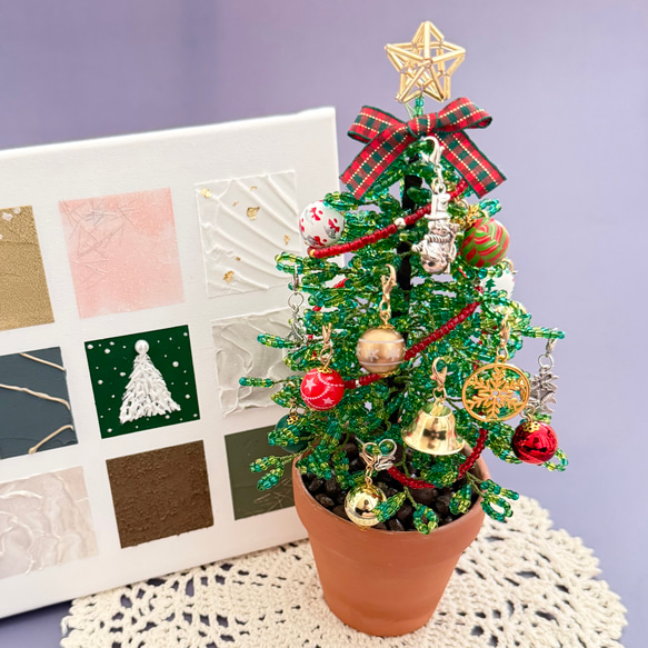 ビーズフラワー　クリスマスツリー（グリーン） 2枚目の画像