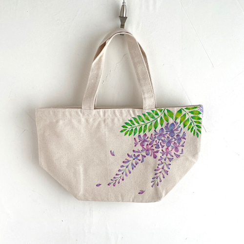 手描き藤の花柄 トートバッグ ランチバッグ ナチュラル 花柄 和柄 和風