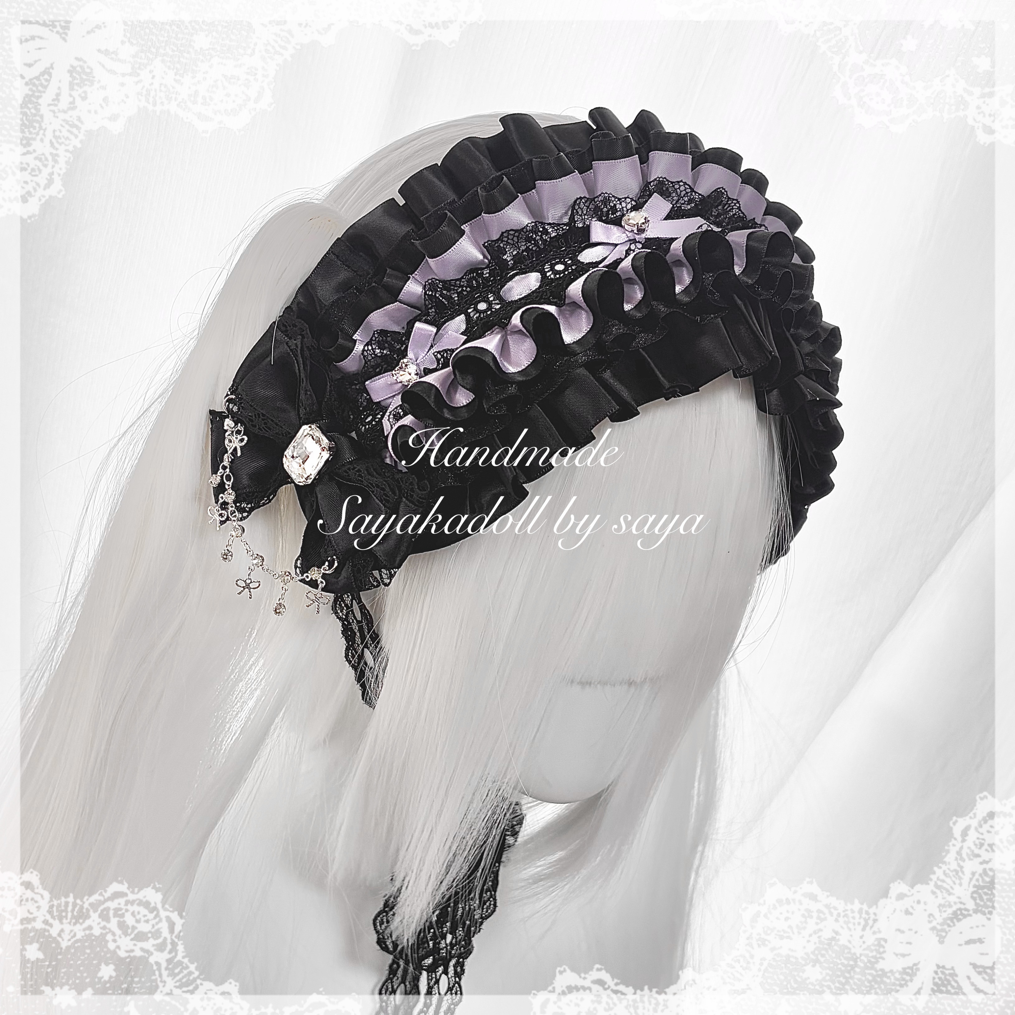 ♡ No.5 クリスタルドロップ 大人かわいい姫系リボンヘッドドレス black×white ♡