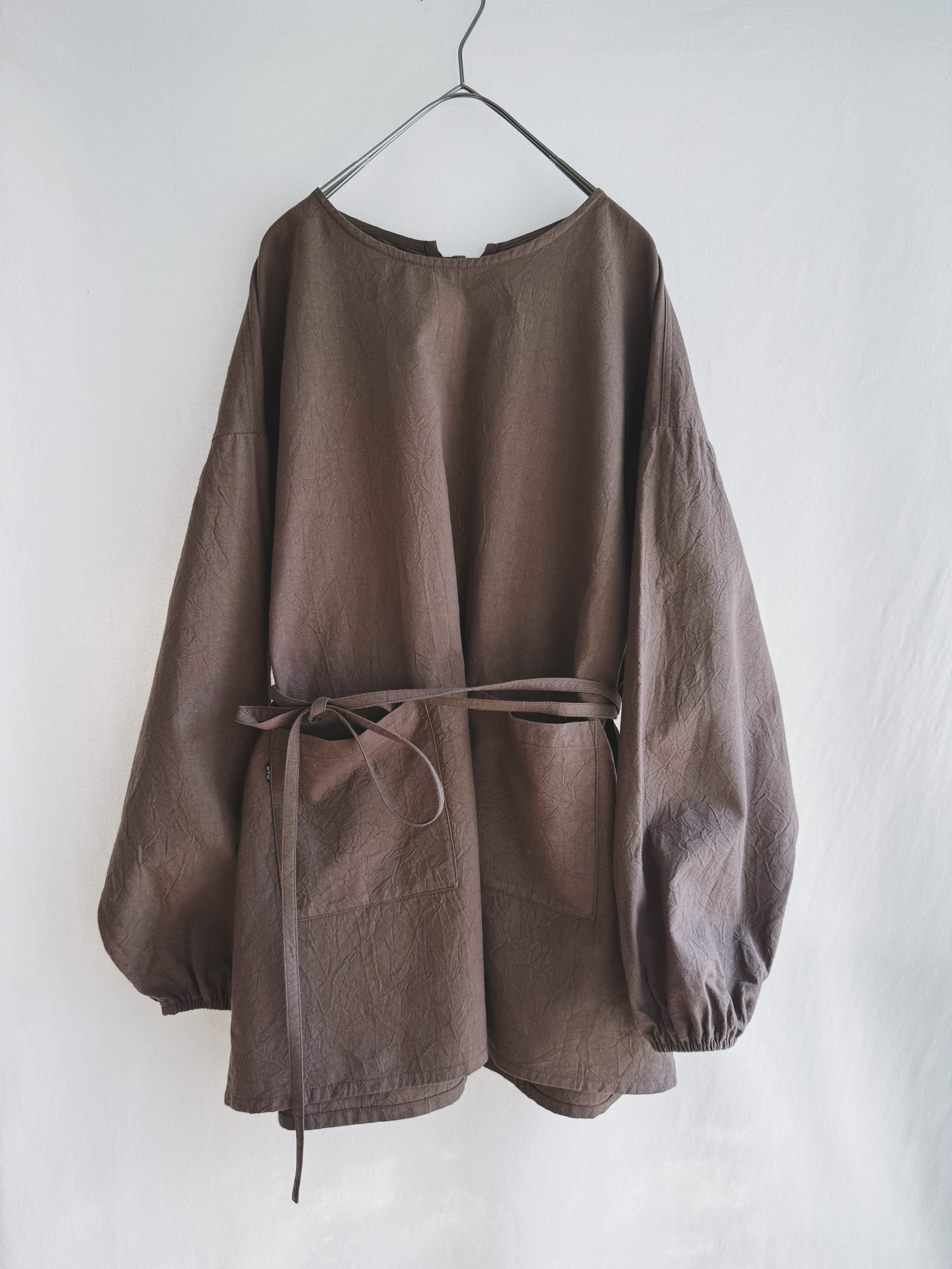 ◇即納◇カッポウ ショート 長ソデ（袖口：ゴム） ブラウン　(オプション不可アイテム）