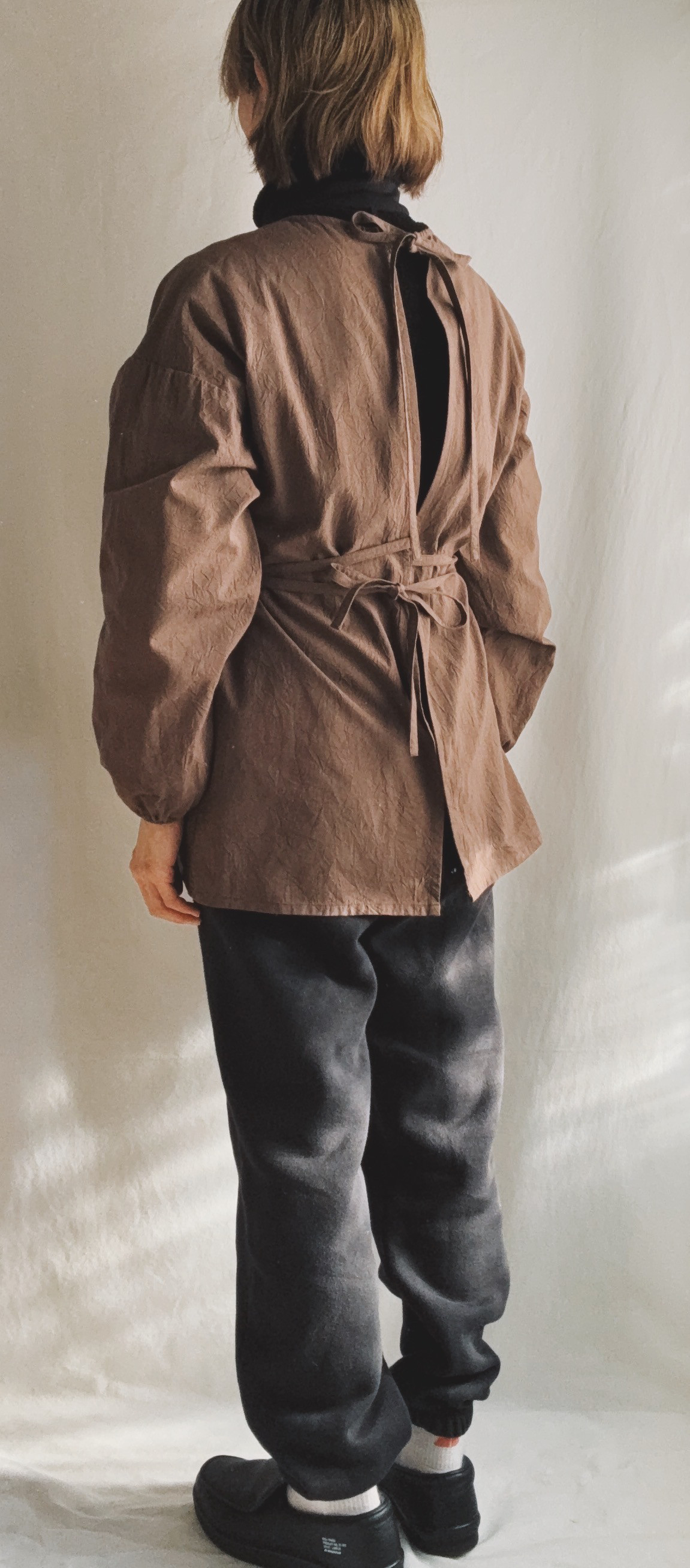 ◇即納◇カッポウ ショート 長ソデ（袖口：ゴム） ブラウン　(オプション不可アイテム）