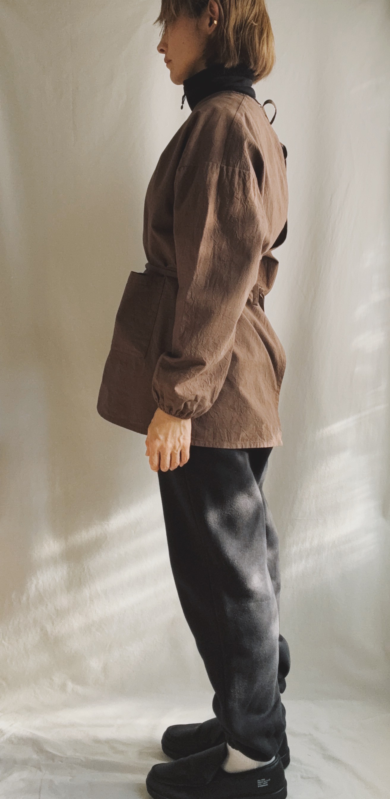 ◇即納◇カッポウ ショート 長ソデ（袖口：ゴム） ブラウン　(オプション不可アイテム）