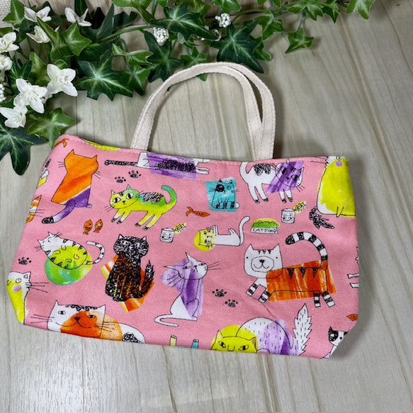 ポップなニャンコのミニミニ手提げ　送料込み 1枚目の画像