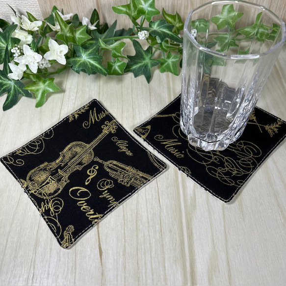 音楽好きさんのペアコースター　弦楽器　現品　送料込み 1枚目の画像