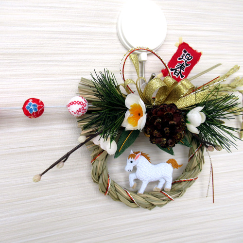 2026しめ縄☆ 正月飾り 午（うま）のお正月リース飾り 小26-8 リース